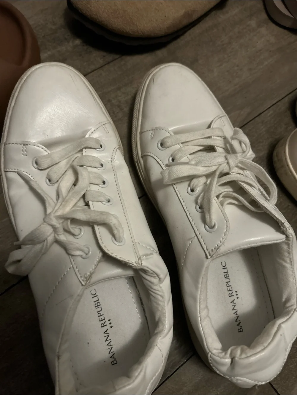 Coach White and Brown Leather Low Top AND Banana Republic all white low Sneakers - Picture 11 of 11